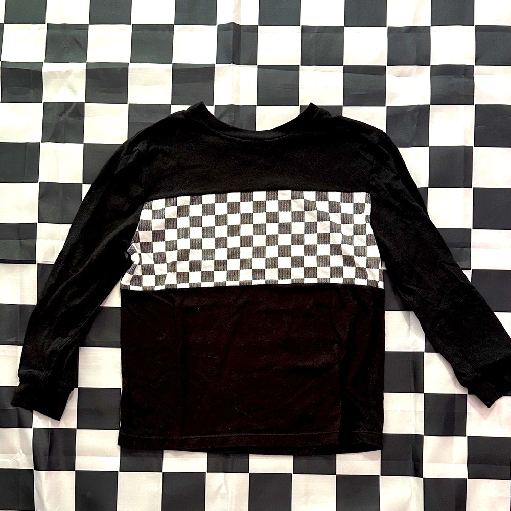 Art Class Boys Black and White Checkered Long Sleeve Tee S
